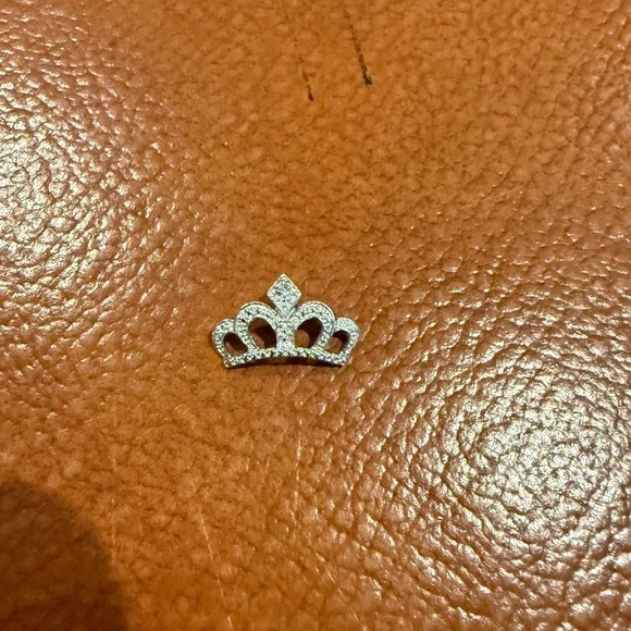 10K gold Rhodium Plated + 1 small diamond small crown necklace charm - Picture 1 of 9